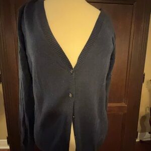 Navy Blue Cardigan Sweater with V-neck Long Sleeves